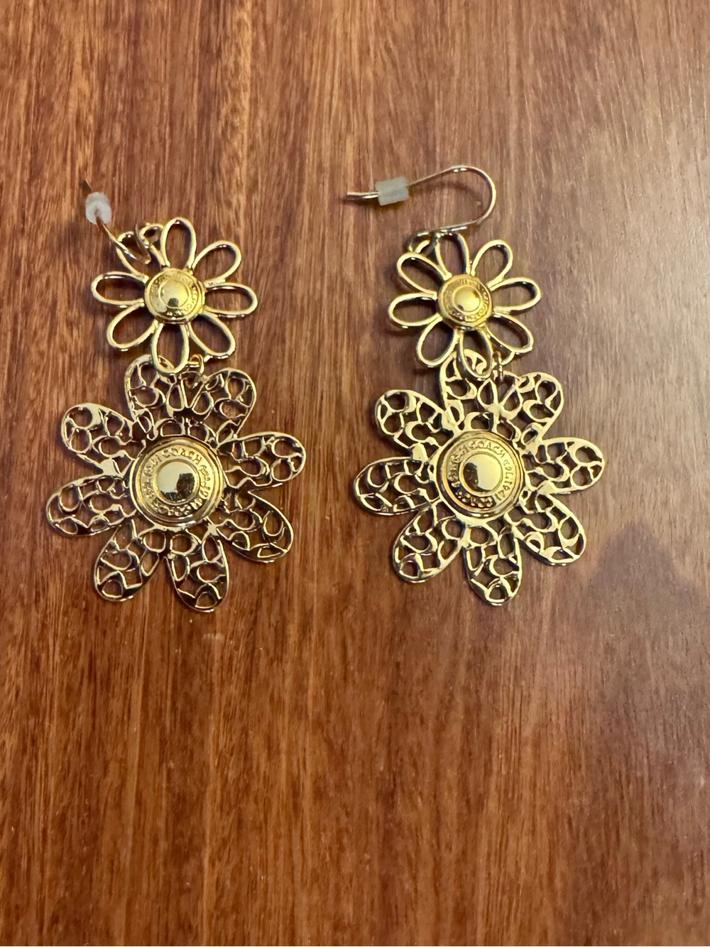 Coach Vintage Gold Flower Drop French Wire Earrings NWOT